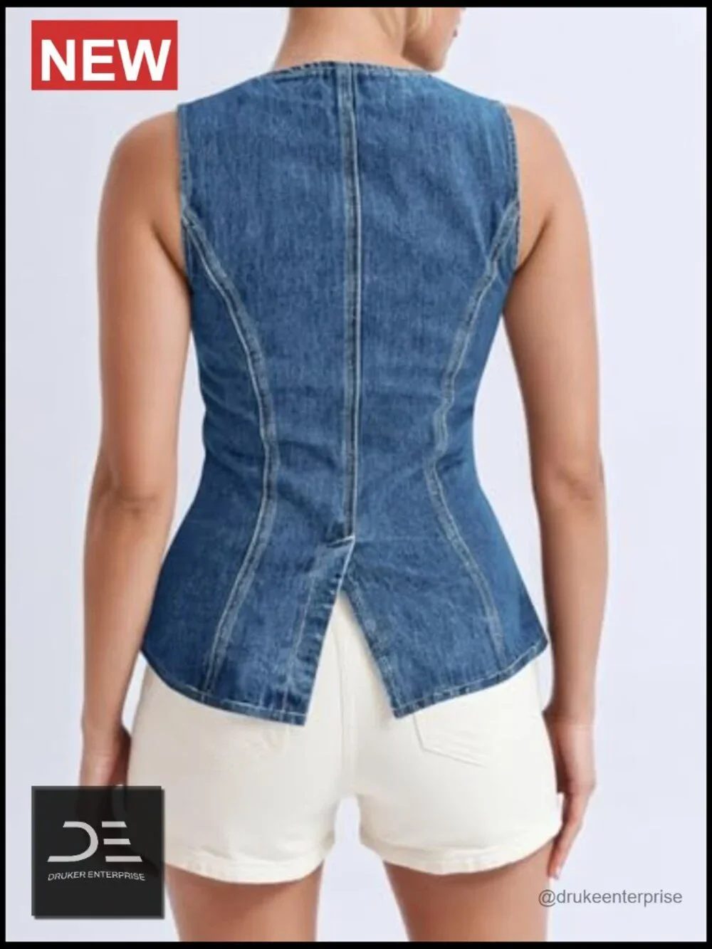 Women's Fitted Denim Vest Sleeveless Button Down Jean Vest